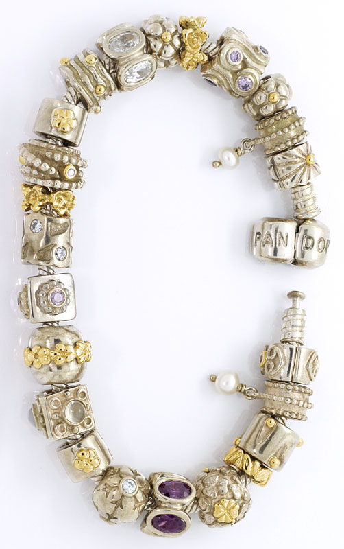 Foto 2 - Pandora Charms Armband Diamanten Edelsteine Silber Gold, R4575