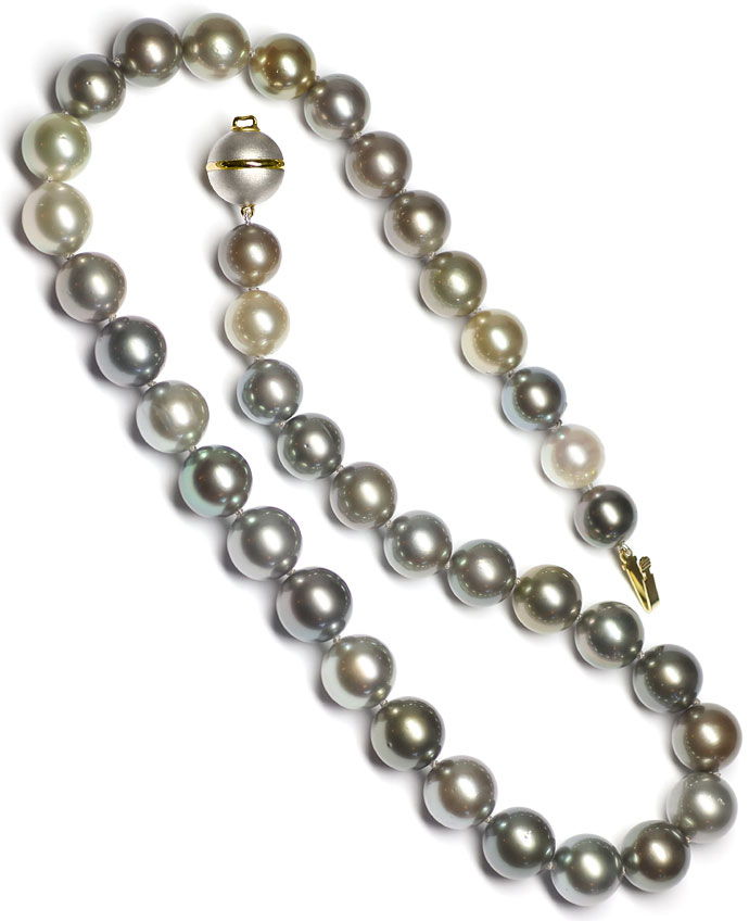 Foto 3 - Super Tahiti Perlenkette  12mm Kugel-Verschluss Bicolor, R5461